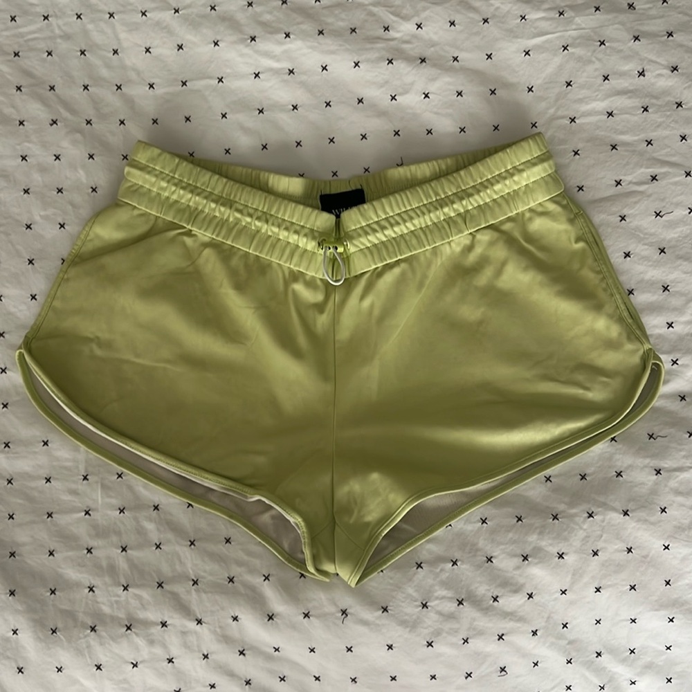 Wilfred lime green vegan leather shorts